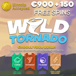 Wild Tornado Casino 900 EUR bonus + 150 free spins on video slots