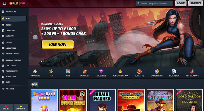 Allyspin 250% Bonus + 1000 EUR Free Cash + 200 Free Spins + 1 Bonus Crab 